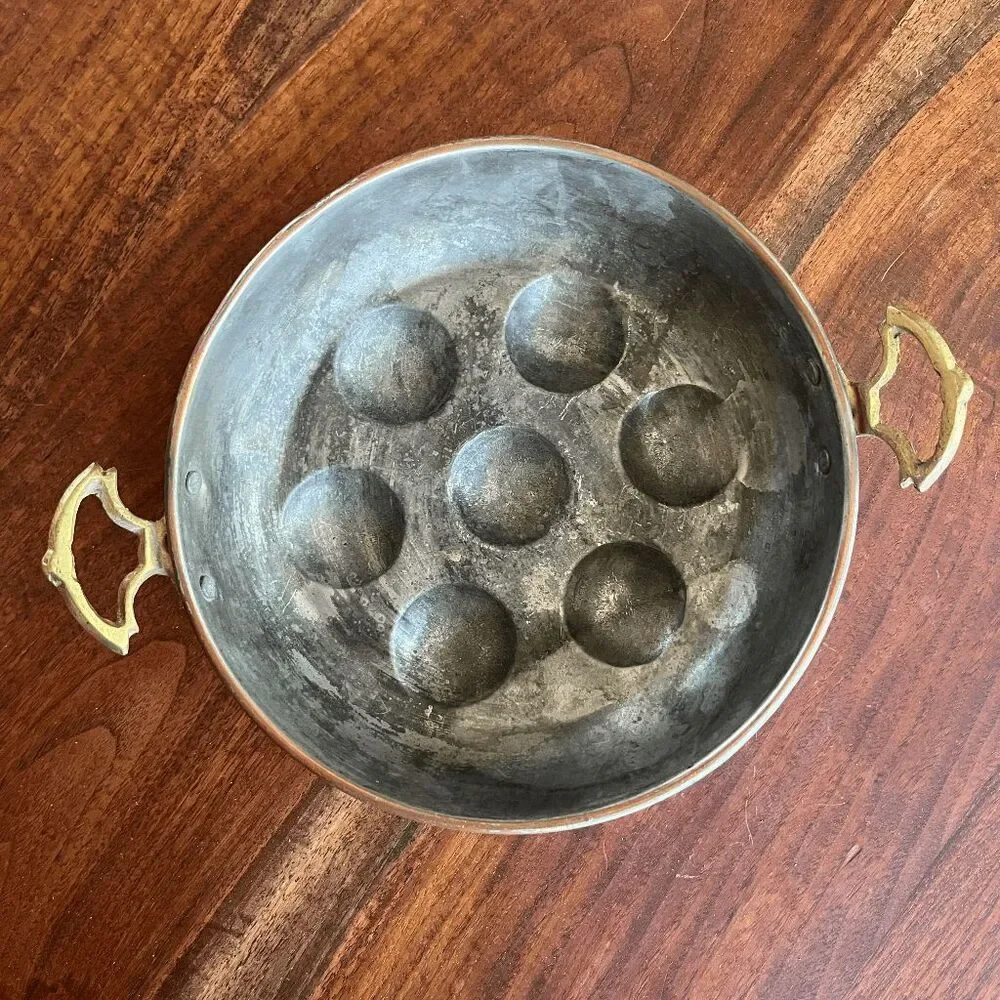 French Country Copper Escargot Pan VTG Rustic Cottage Decor Egg